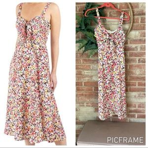 Julia Jordan Floral Print Front Tie Sweetheart Neckline Midi Sleeveless …